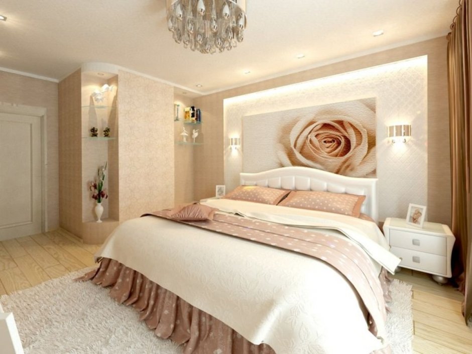 Спальня в бежево розовых тонах