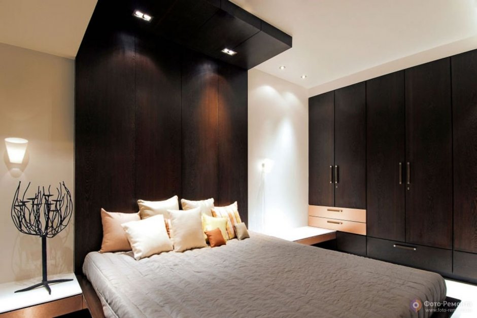 Спальня в черно коричневых тонах (35 фото)
