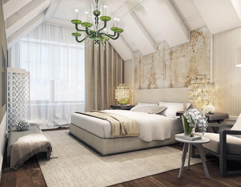 Спальня на мансарде в современном стиле