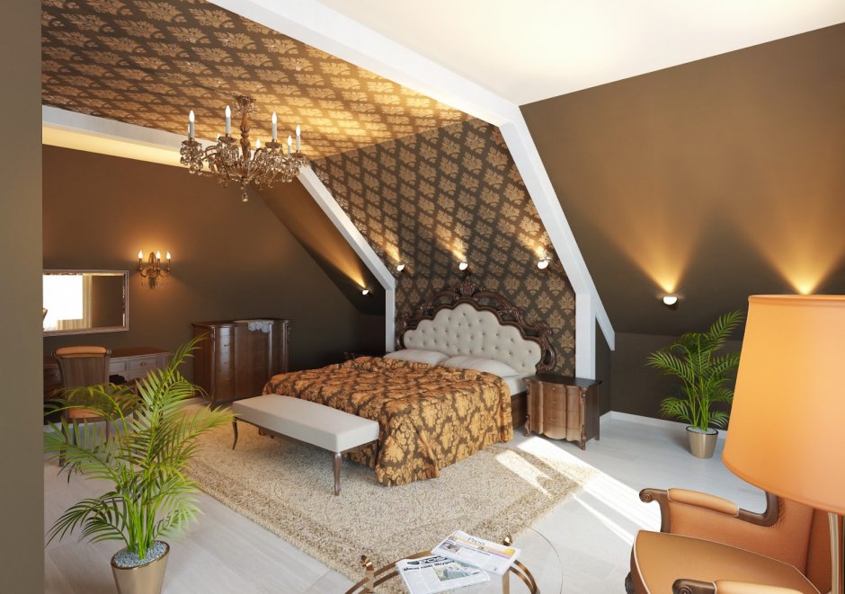 Спальня с наклонным потолком