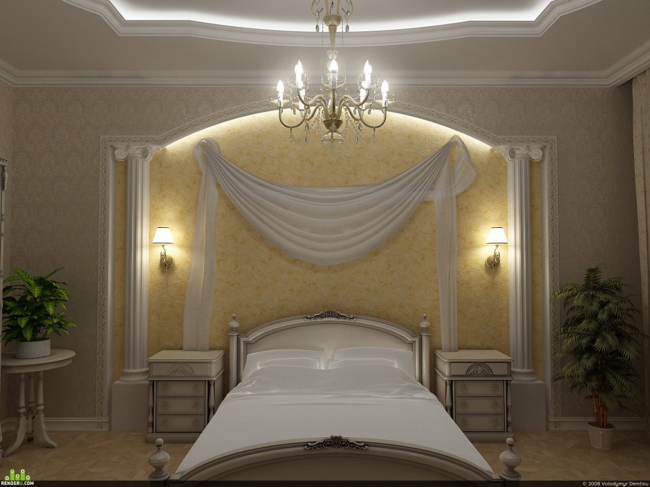 Спальня в классическом стиле с колоннами