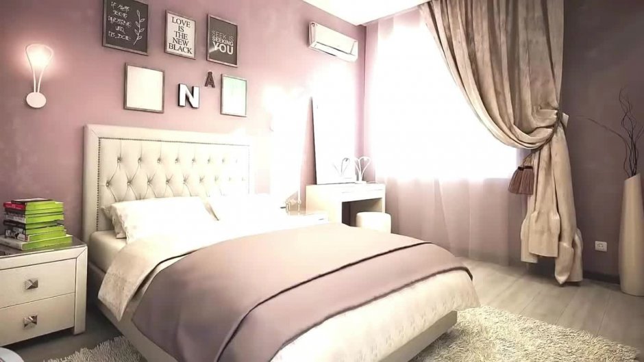 Спальня в пастельно фиолетовых тонах