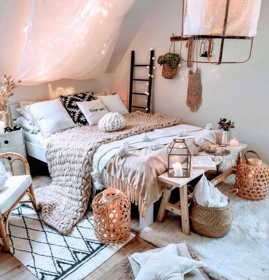 Спальня в скандинавском стиле бохо