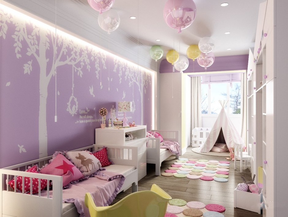Детская комната для девочки в сиреневых тонах
