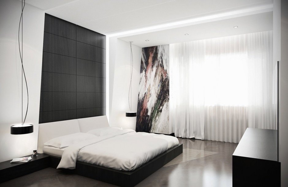 Спальная комната в черно белом стиле