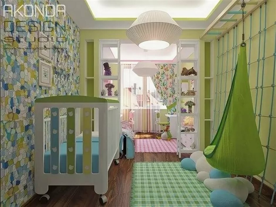 Детская комната для мальчика и девочки зонирование