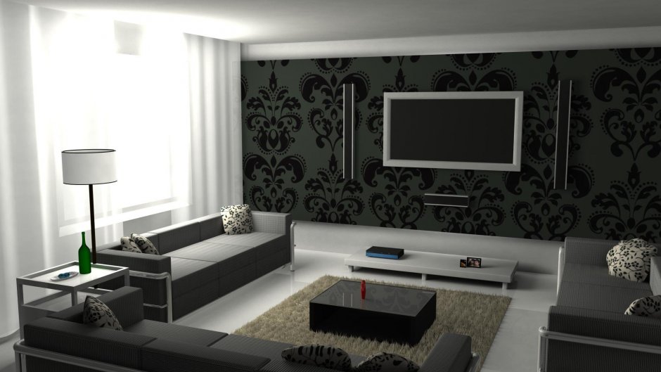 Черно-белая гостиная дизайн