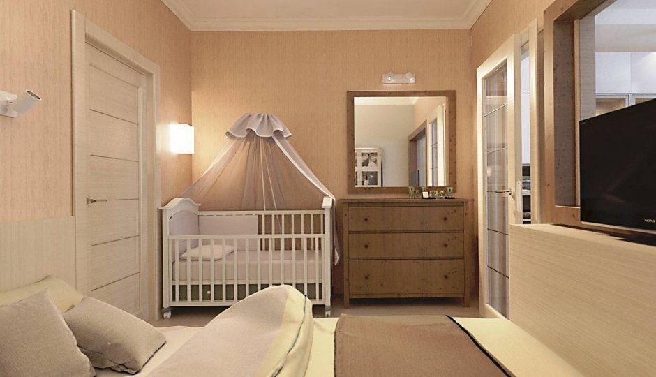 Планировка спальни с детской кроваткой