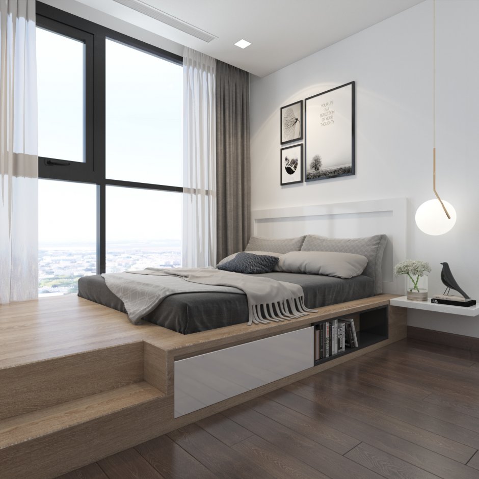 Современный стиль в интерьере кровать на подиуме