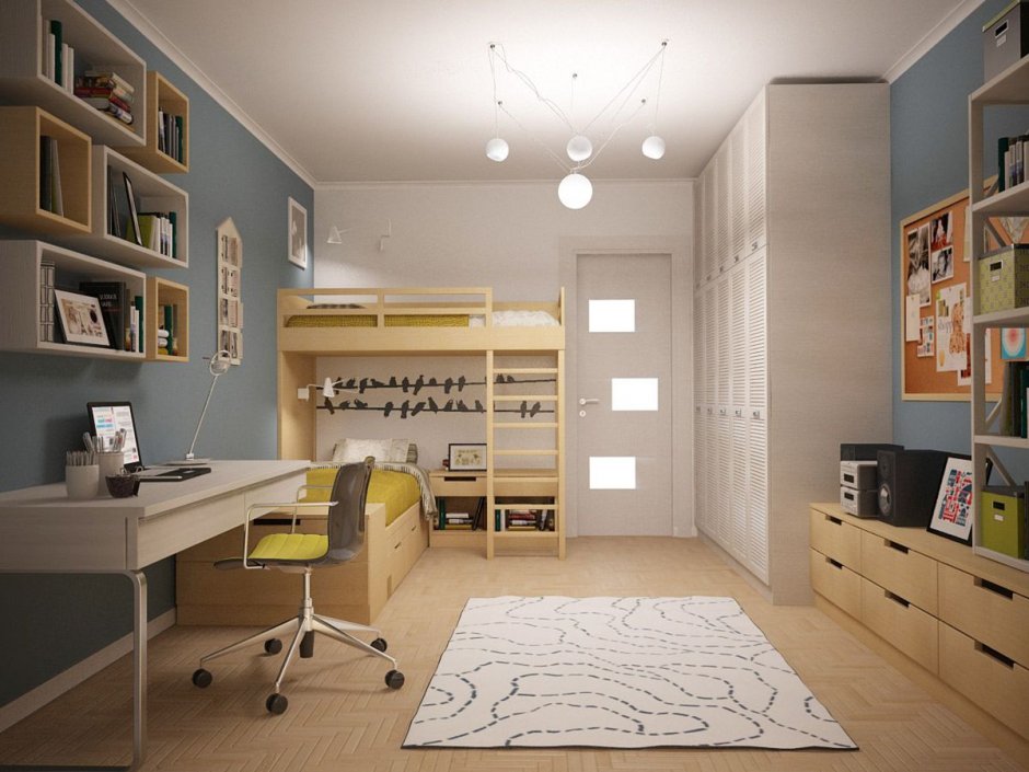 Детская комната в скандинавском стиле для школьников