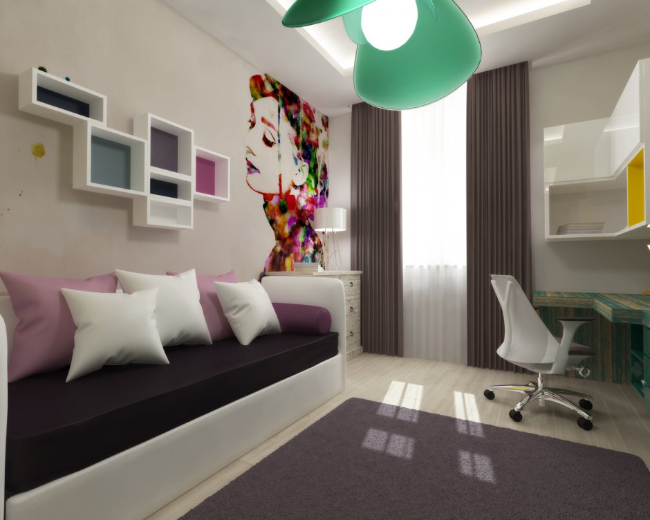 Интерьер комнаты для девушки в современном стиле с диваном