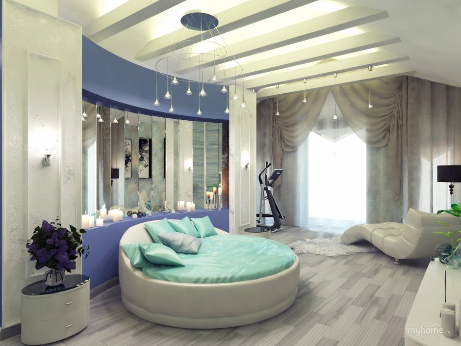 Красивые спальни с круглой кроватью