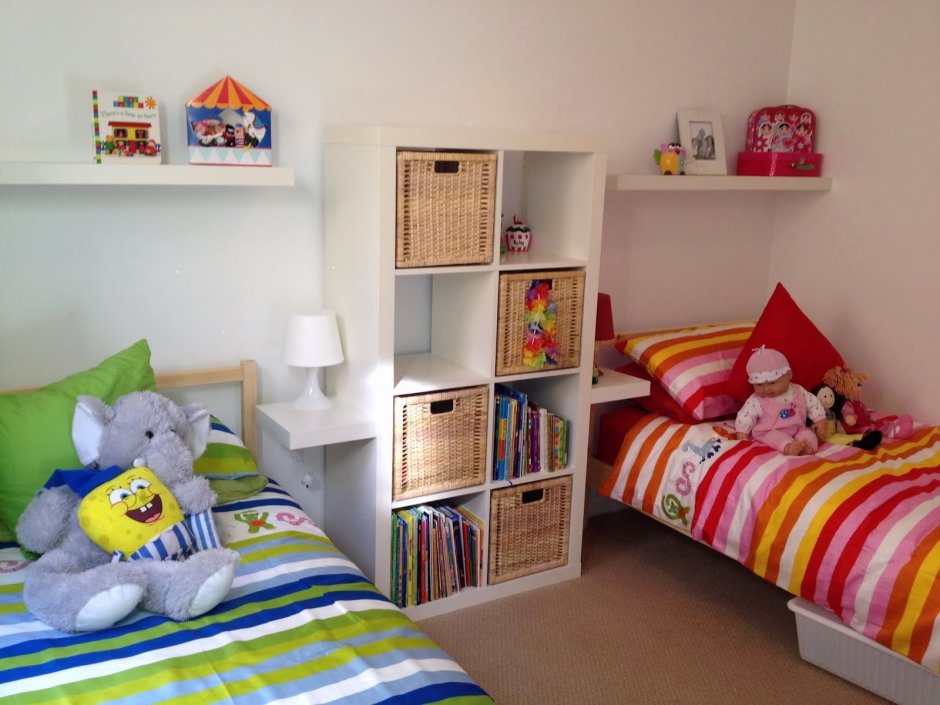 Интерьер детской комнаты для двоих разнополых икеа