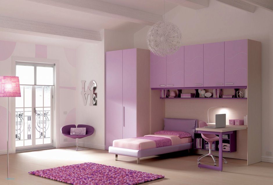 Спальня для девочки в фиолетовом цвете