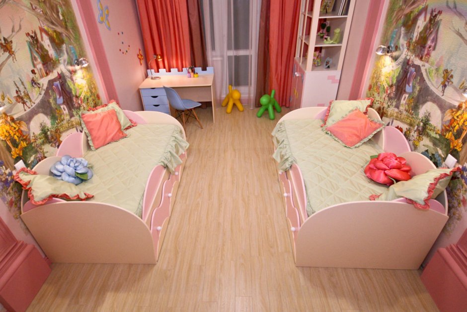 Детская комната для двух девочек с балконом