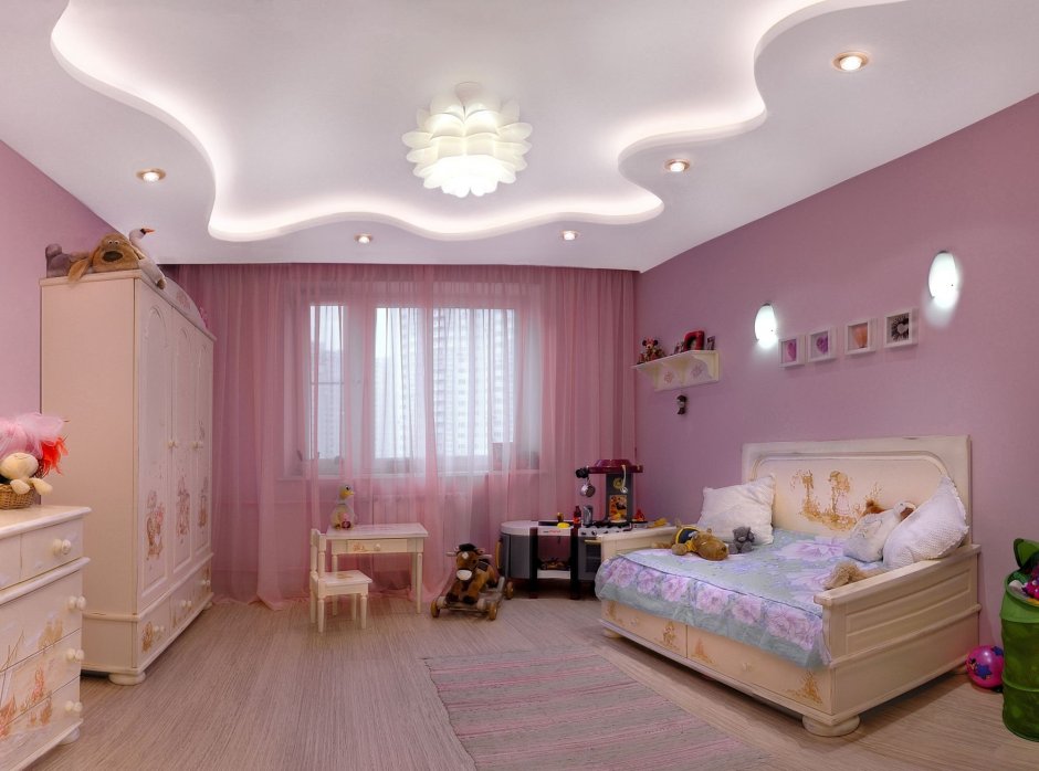Потолок в детской комнате из гипсокартона (35 фото)