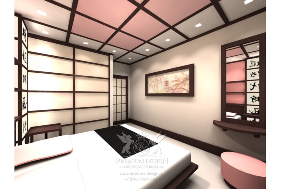 Спальня в японском стиле красная