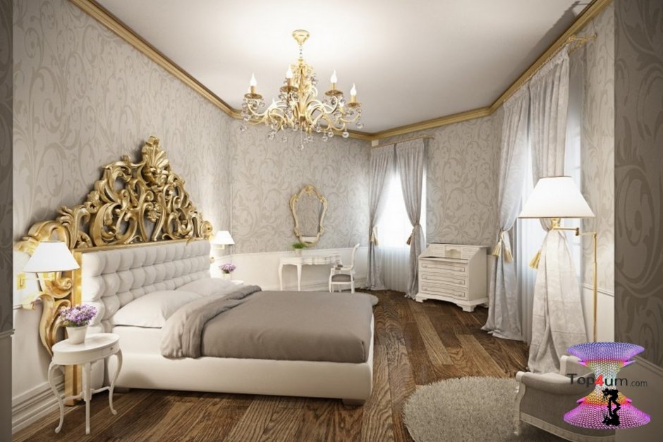 Спальня в классическом стиле бело-Золотая