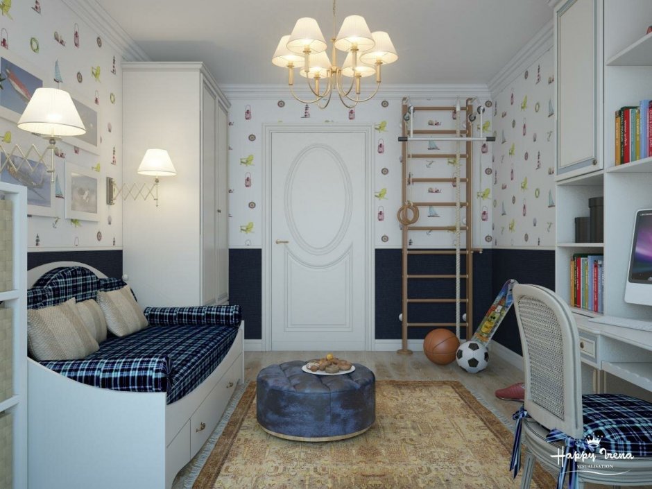 Детская комната для мальчика 2 года узкая