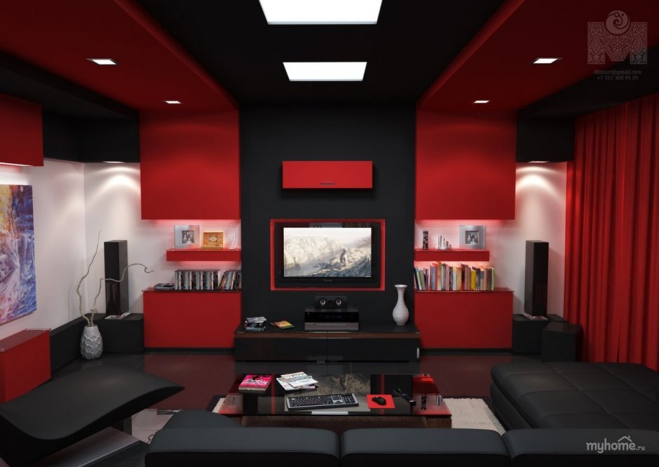 Черно красный интерьер квартиры