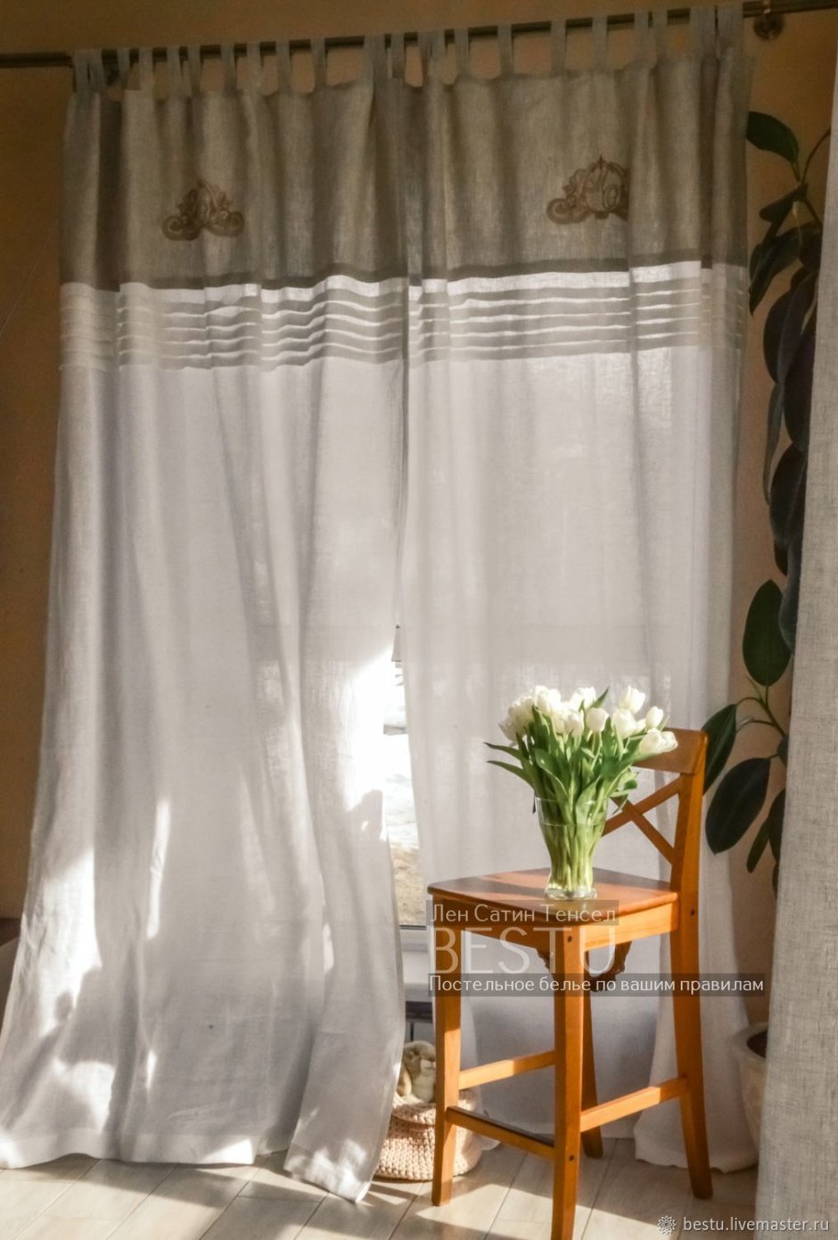 Льняные шторы в гостиную (60 фото)