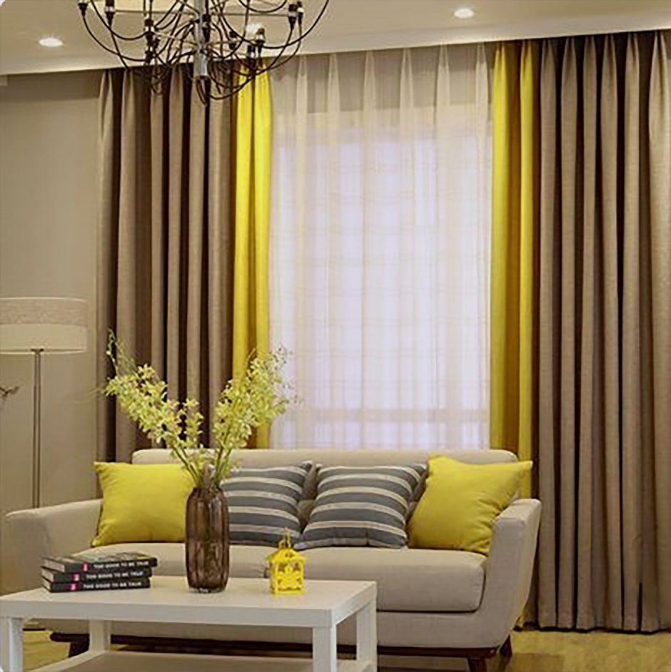 Желтые шторы в гостиной (65 фото)