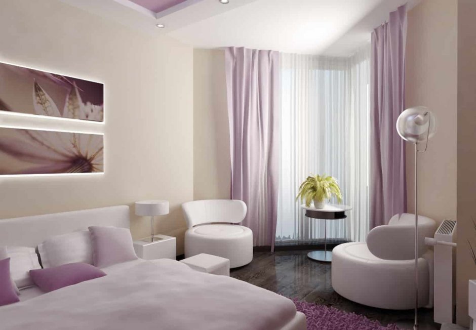 Бежево фиолетовая комната