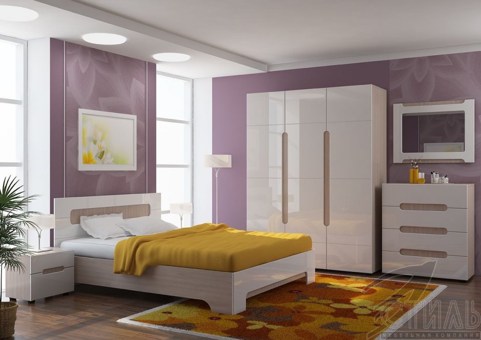 Модульная спальня Палермо белый глянец модули