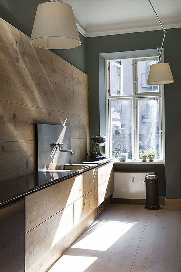 Кухня бетон с деревом в реальном интерьере