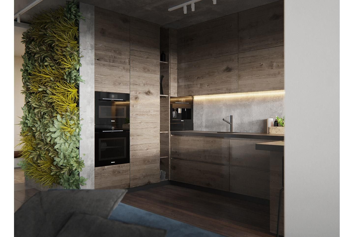 Кухня бетон и дерево фото