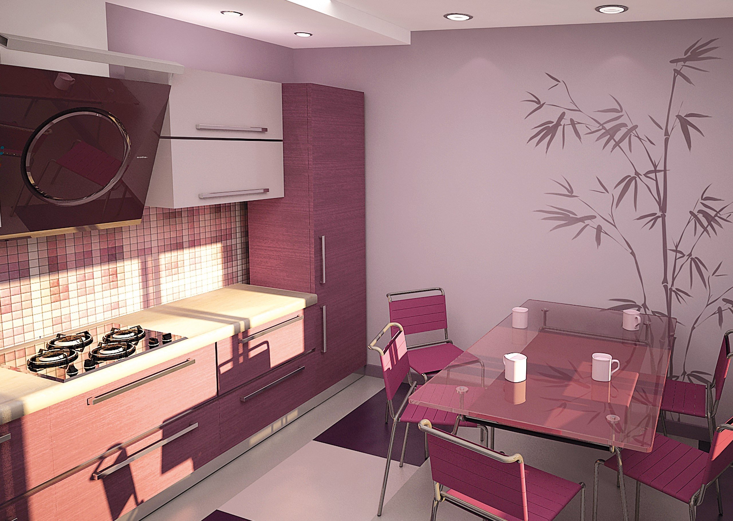 Однотонные обои на кухню. Красивые стены на кухне. Окрашивание стен на кухне. Расцветка обоев для кухни. Розовая кухня в интерьере.