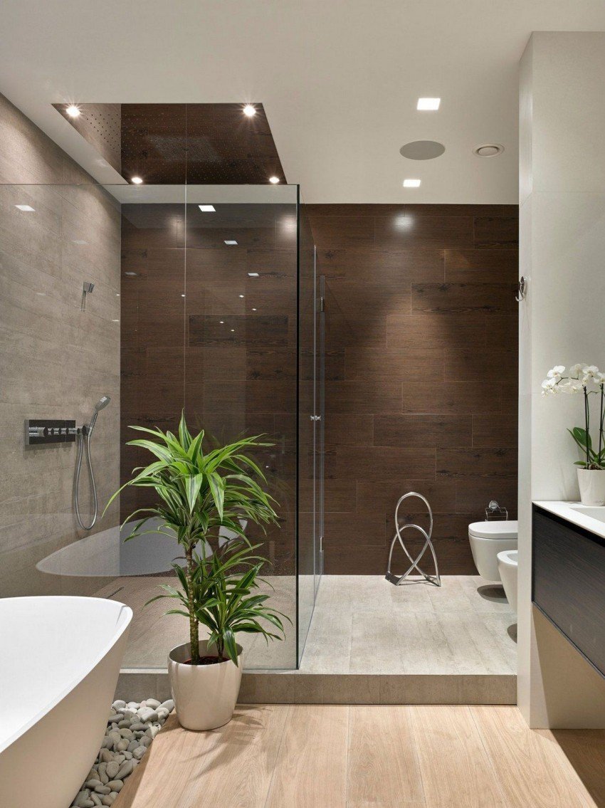 Ванная комната с душевой дизайн в современном стиле в частном доме