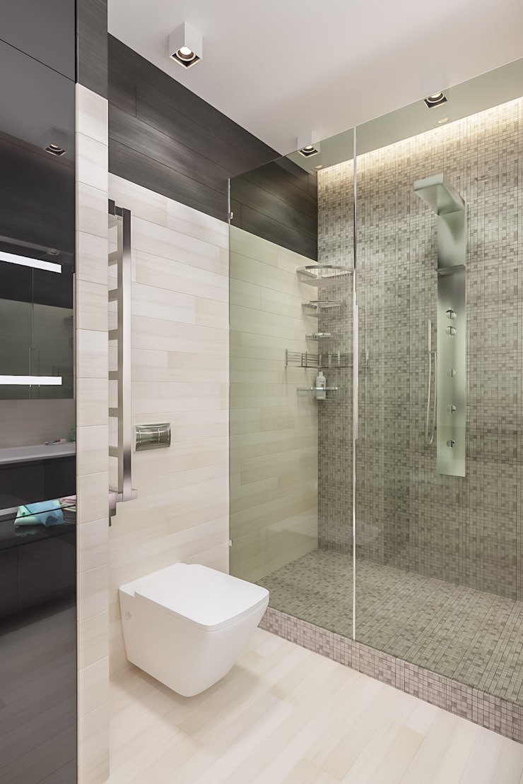Стильная современная ванная комната с душем