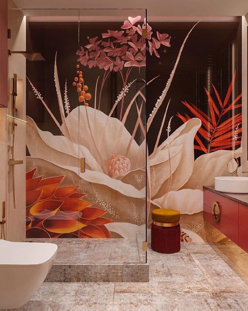 Флористические картины в ванной в интерьере