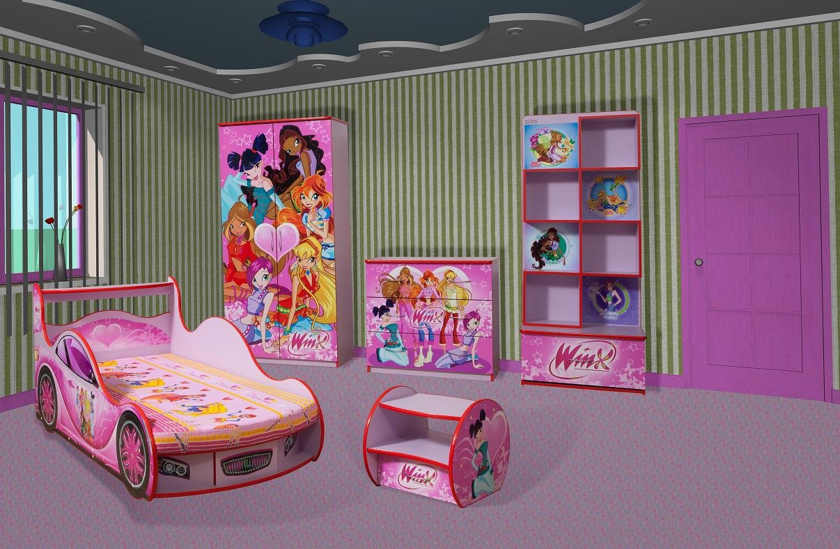 Мебель новая комната. Комнаты фей Винкс. Кровать с феями Винкс. Комната в стиле Винкс. Комната девочки в стиле Винкс.