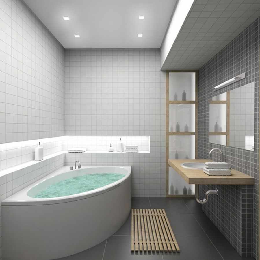 Угловая ванная в современном интерьере