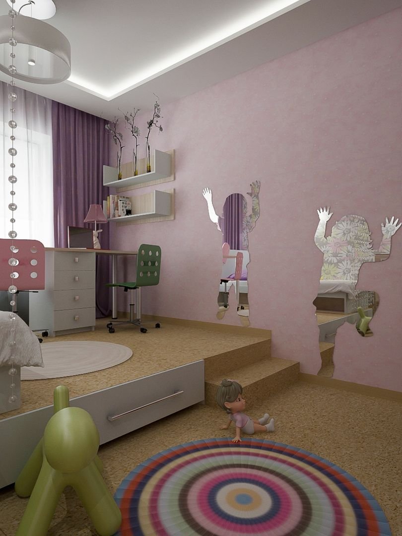 Детские комнаты для девочки с подиумом