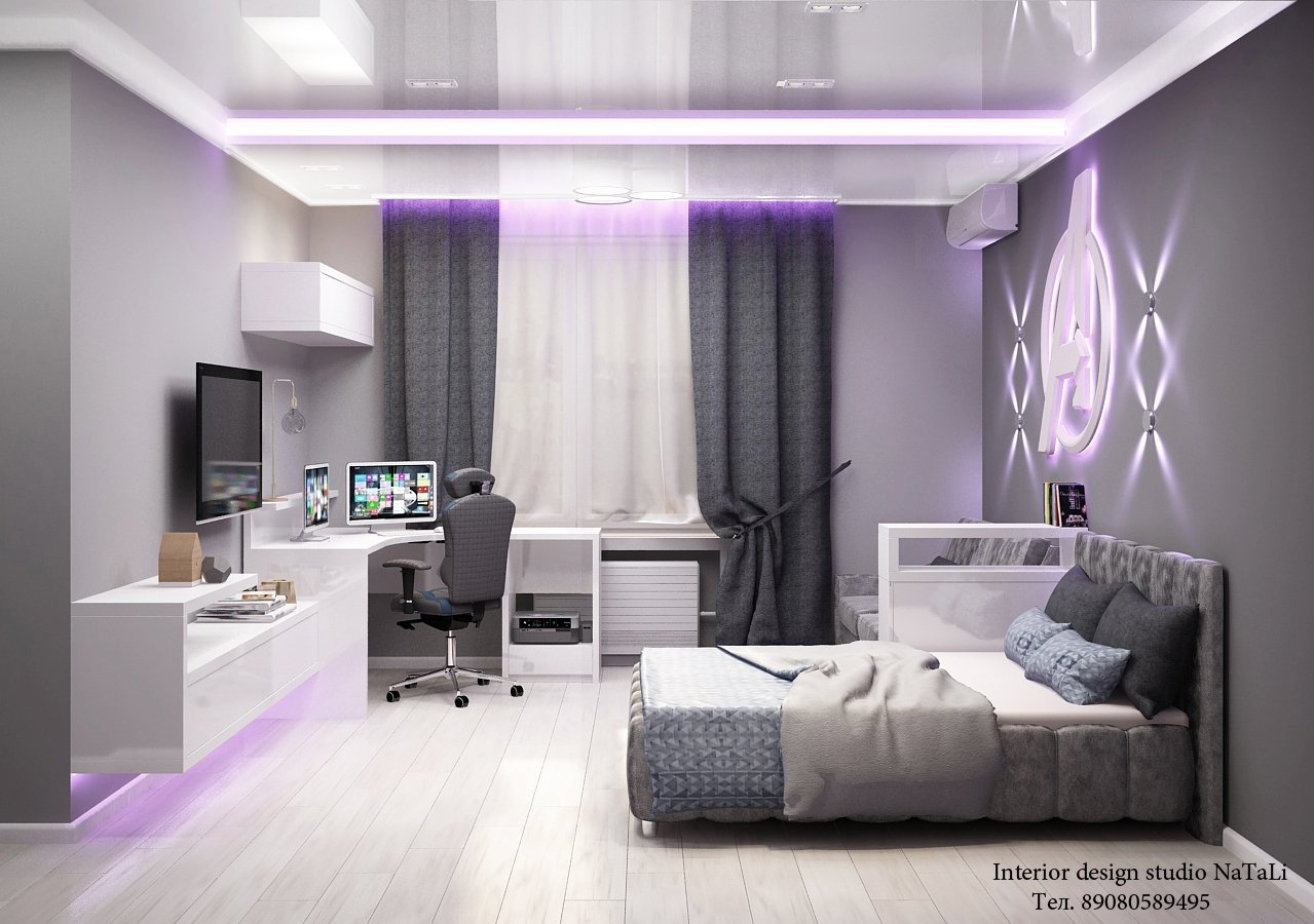 Фиолетовая комната для подростка мальчика