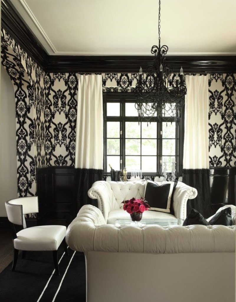 Бело черные шторы в гостиную