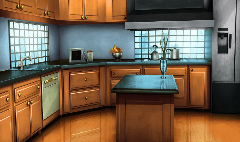 Аниме фон кухня с холодильником