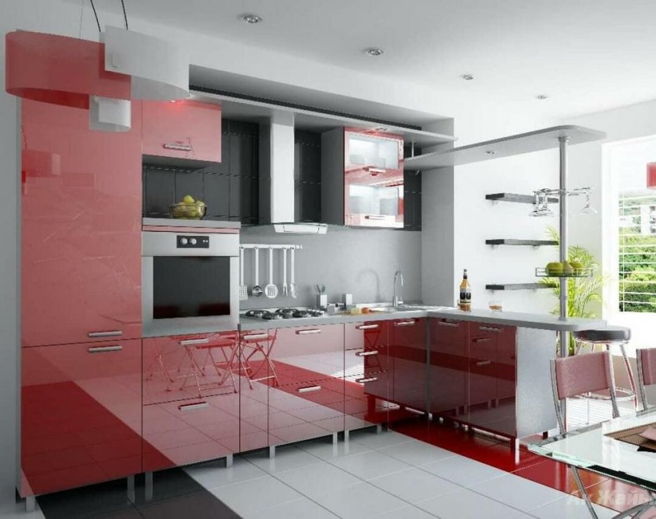 Красная кухня в стиле Модерн