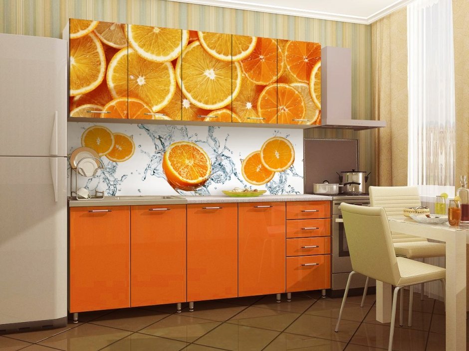 Кухонный гарнитур оранжевый с апельсином
