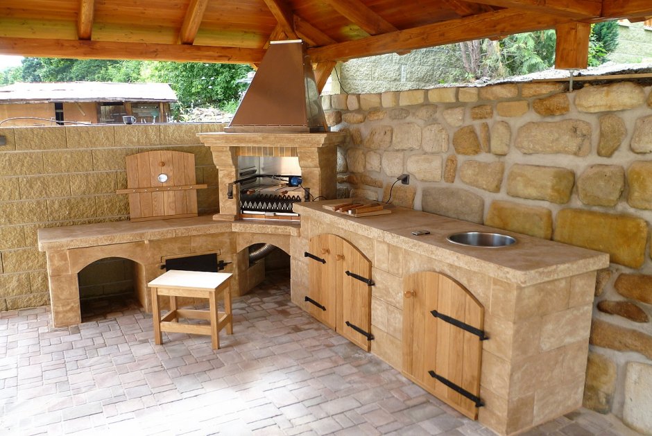 Летняя кухня с печкой и мангалом