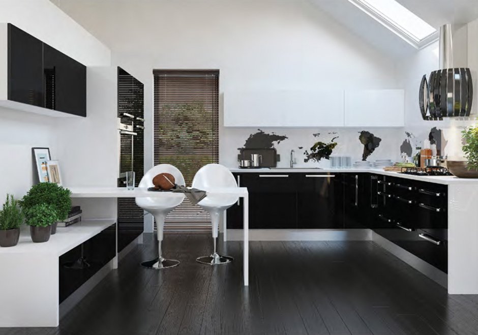 Современная кухня в черно белом цвете