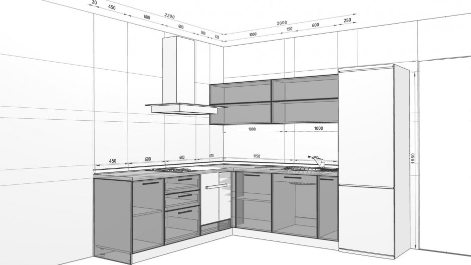 Проекты кухонных гарнитуров угловых