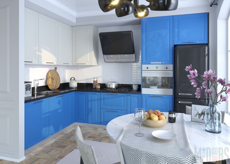Кухня синяя матовая (61 фото)