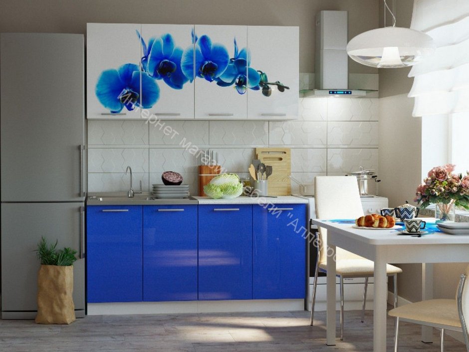 Кухня голубая Орхидея 2 м Стендмебель