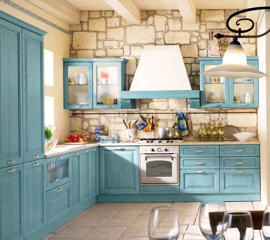 Кухня Прованс голубая (65 фото)