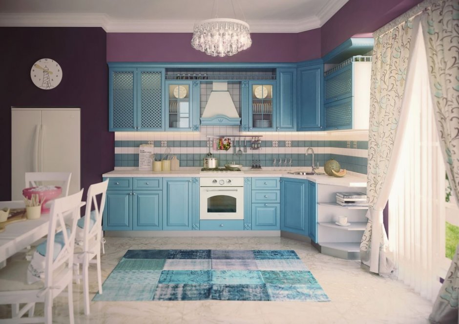 Кухня неоклассического стиля сине-белая