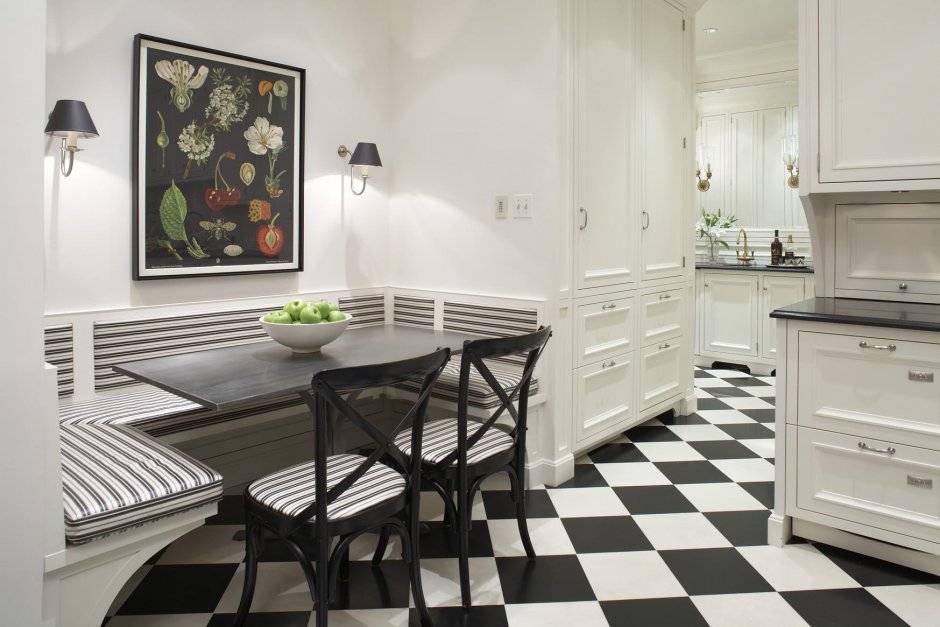Кухни и черно белая шахматная плитка